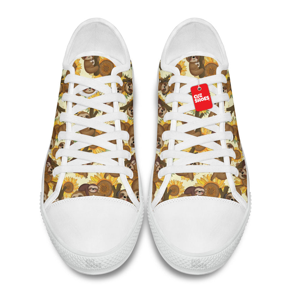 Sloth Sunflower Pattern Low Top Sneakers Custom Shoes PT2607-cuztomshoes.com