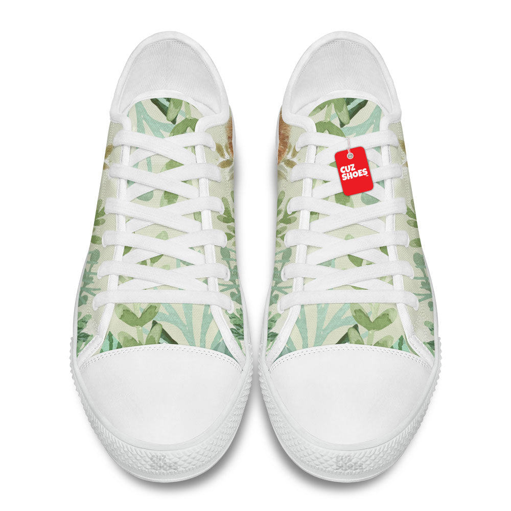Sloth Green Leaves Watercolor Low Top Sneakers Custom Shoes PT2607-cuztomshoes.com
