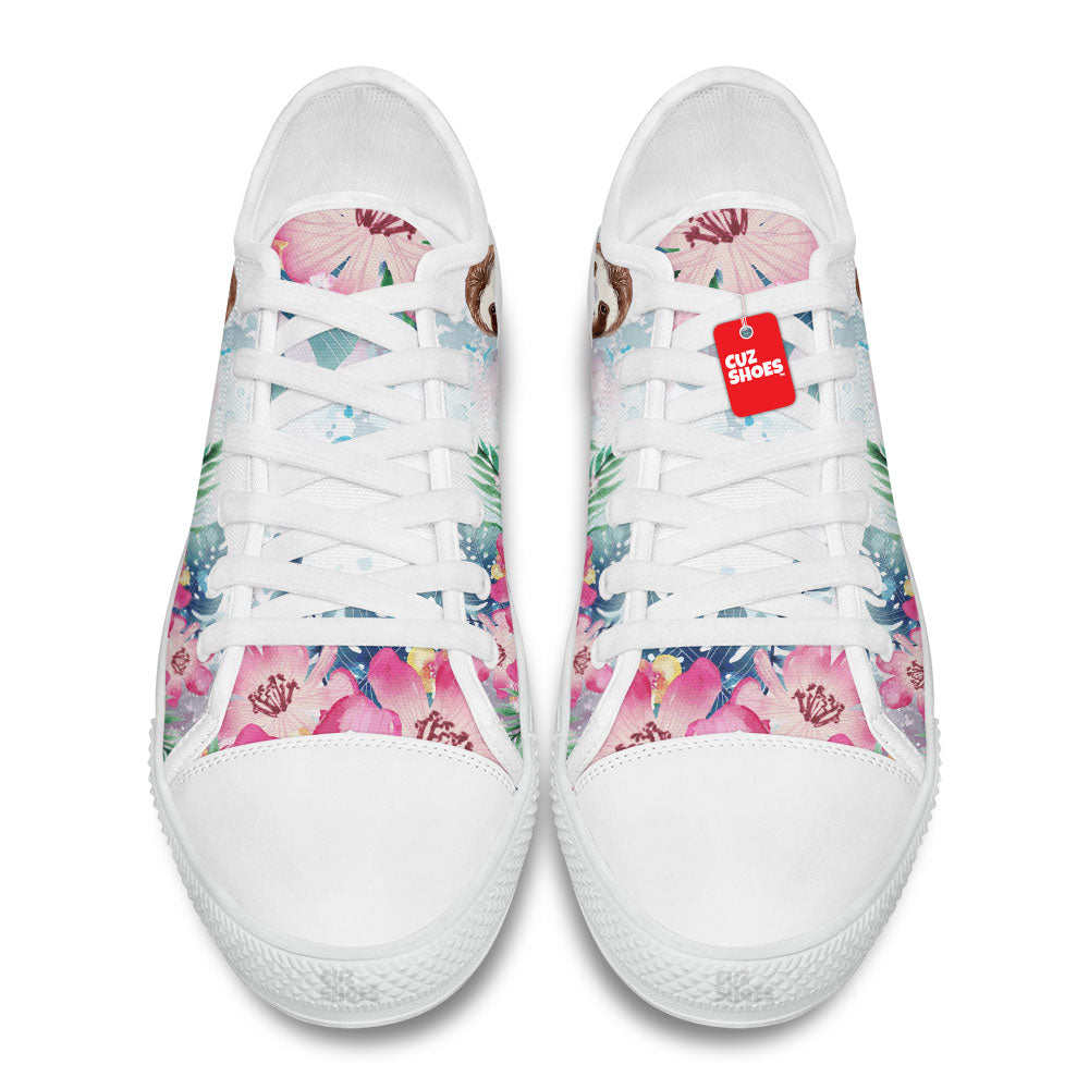 Sloth Flowers Watercolor Low Top Sneakers Custom Shoes PT2607-cuztomshoes.com