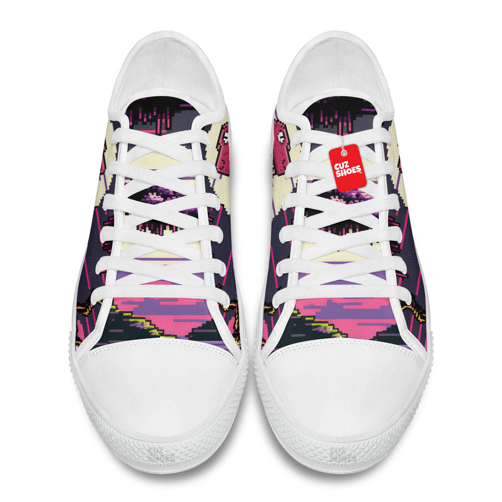 Dinosaur T-rex 8 Bit Low Top Sneakers Custom Shoes PT3006-cuztomshoes.com