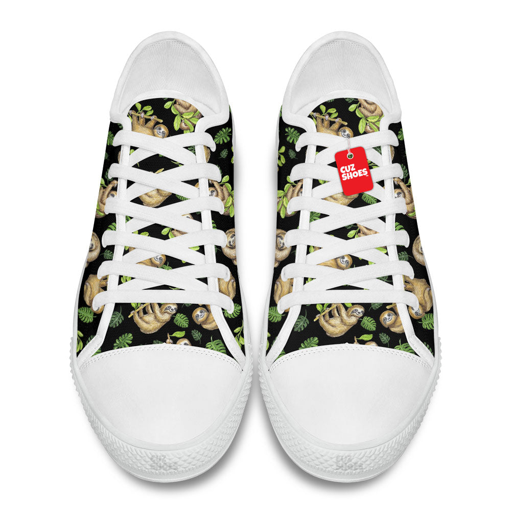 Sloth Jungle Pattern Low Top Sneakers Custom Shoes PT2607-cuztomshoes.com