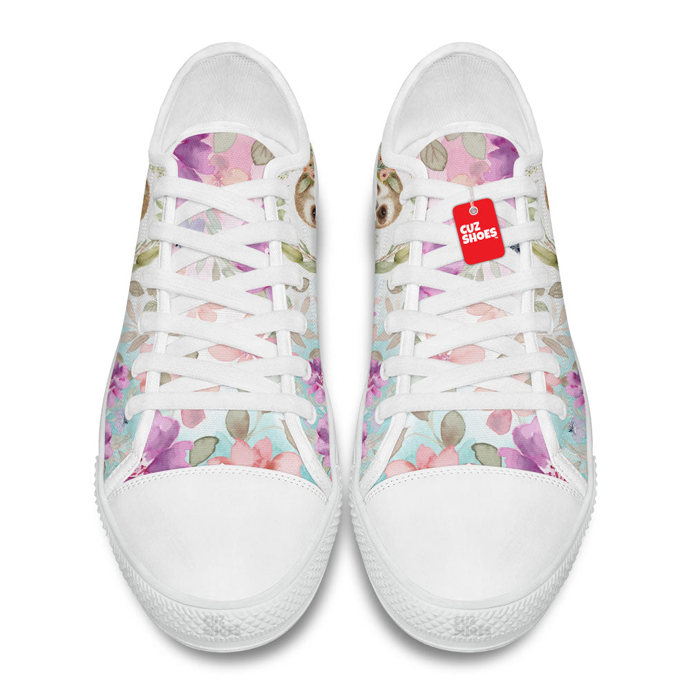 Sloth Family Floral Watercolor Low Top Sneakers Custom Shoes PT2607-cuztomshoes.com