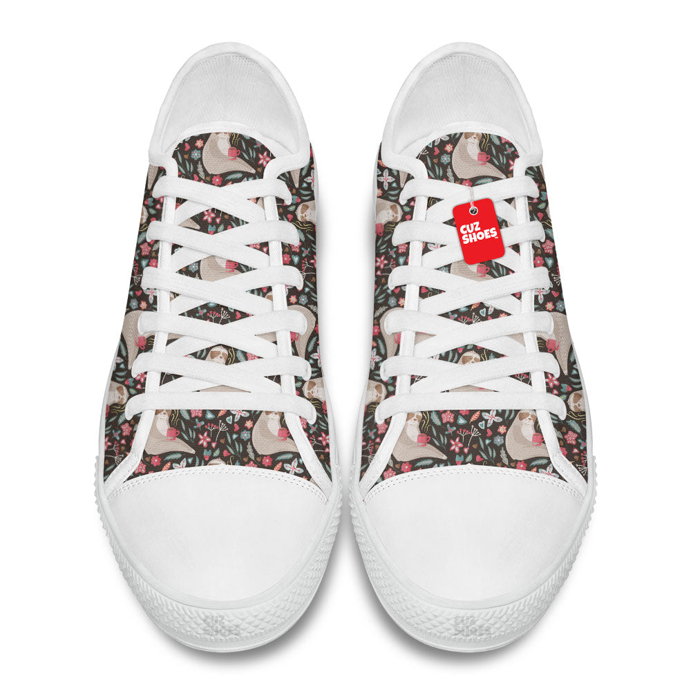 Sloth Floral Pattern Low Top Sneakers Custom Shoes PT2607-cuztomshoes.com