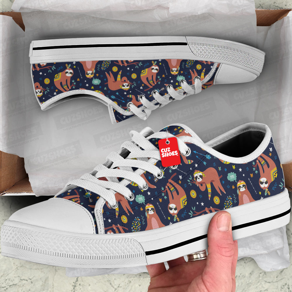 Sloth Boho Pattern Low Top Sneakers Custom Shoes PT2607-cuztomshoes.com