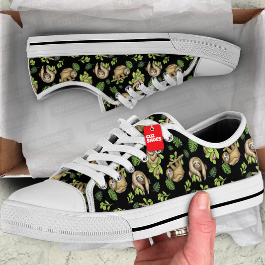 Sloth Jungle Pattern Low Top Sneakers Custom Shoes PT2607-cuztomshoes.com