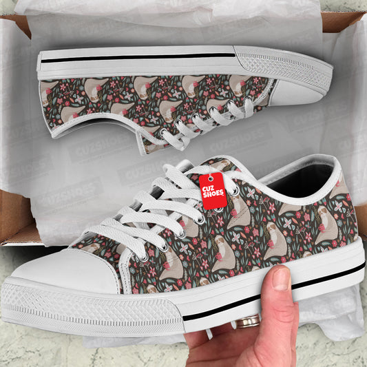 Sloth Floral Pattern Low Top Sneakers Custom Shoes PT2607-cuztomshoes.com