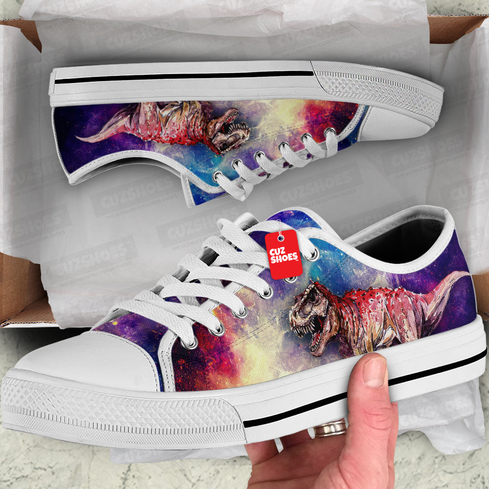 T-rex Dinosaur Galaxy Low Top Sneakers Custom Shoes PT0507-cuztomshoes.com