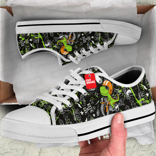 T-rex Biker Funny Low Top Sneakers Dinosaur Custom Shoes PT1807-cuztomshoes.com