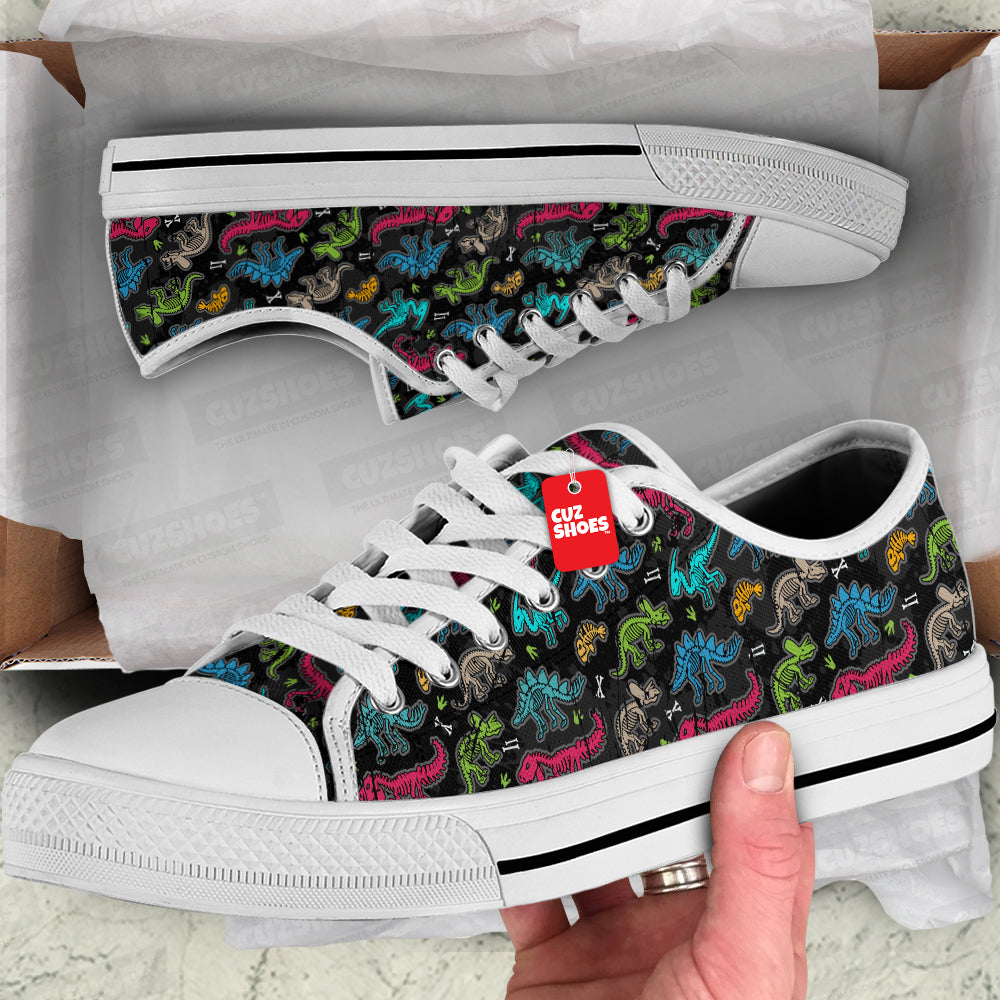 Dinosaur Skeleton Fossils Pattern Low Top Sneakers Custom Shoes PT0307-cuztomshoes.com