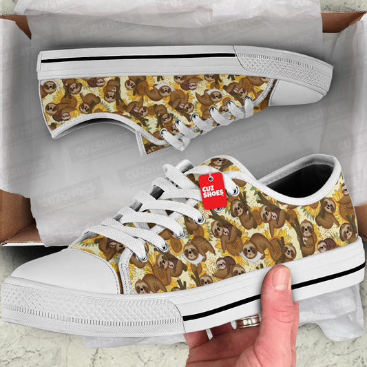 Sloth Sunflower Pattern Low Top Sneakers Custom Shoes PT2607-cuztomshoes.com