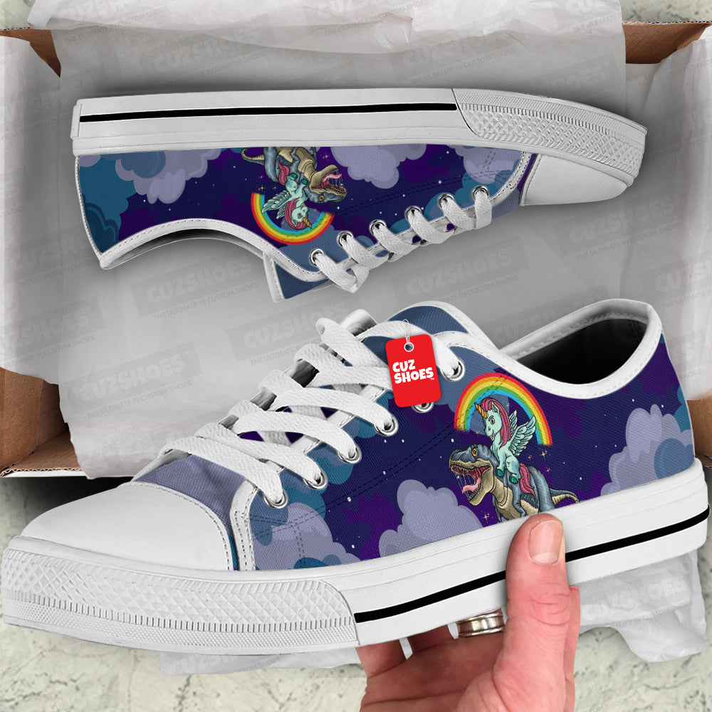 Unicorn Riding T-rex Low Top Sneakers Dinosaur Custom Shoes PT1807-cuztomshoes.com