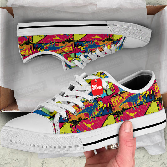 Dinosaur Comic Style Low Top Sneakers Custom Shoes PT3006-cuztomshoes.com