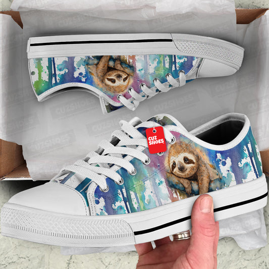 Sloth Watercolor Low Top Sneakers Custom Shoes PT2607-cuztomshoes.com