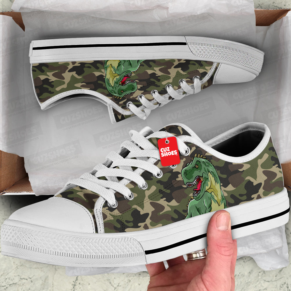 T-rex Dinosaur Camo Low Top Sneakers Custom Shoes PT3006-cuztomshoes.com