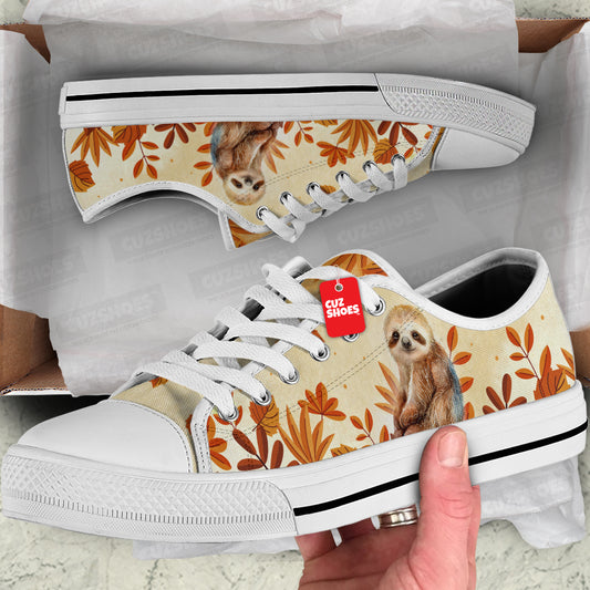 Sloth Fall Leaves Watercolor Low Top Sneakers Custom Shoes PT2607-cuztomshoes.com