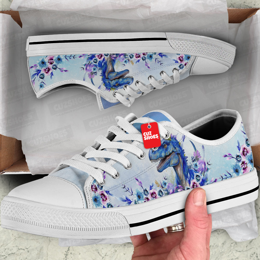 T-rex Watercolor Floral Low Top Sneakers Dinosaur Custom Shoes PT0407-cuztomshoes.com